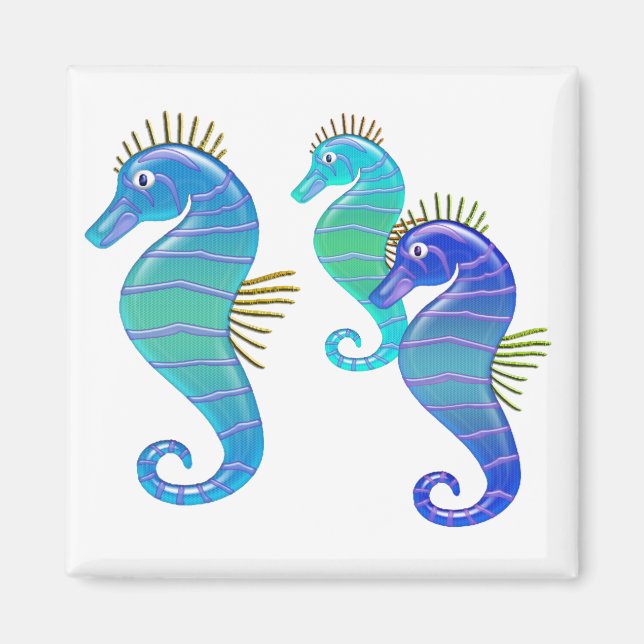 Aimant Trio Cheval de mer en Verre Bleu et Lavande (Devant)