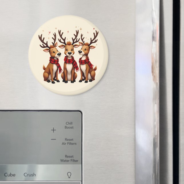 Aimant Trio de rennes de Noël mignon avec des carreaux (In situ (réfrigérateur))