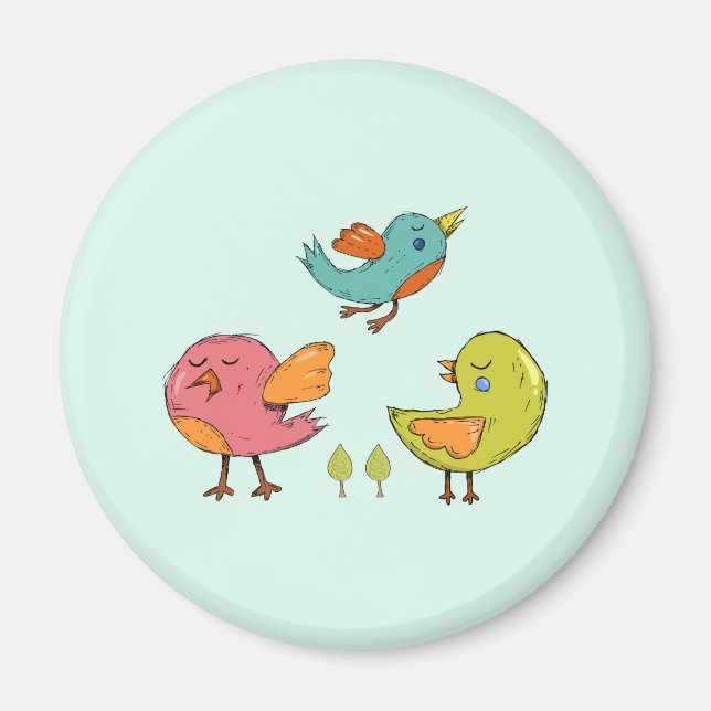 Aimant Trio d'oiseaux Whimsical colorés et mignons (Devant)