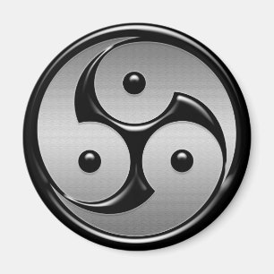 Aimant Triple Yin Yang - Métal et Noir brillant