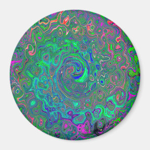 Aimant Trippy Chartreuse et Blue Retro Liquid Swirl