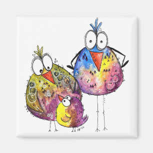 Aimant Trois Beaux Oiseaux Bleus Et Colorés