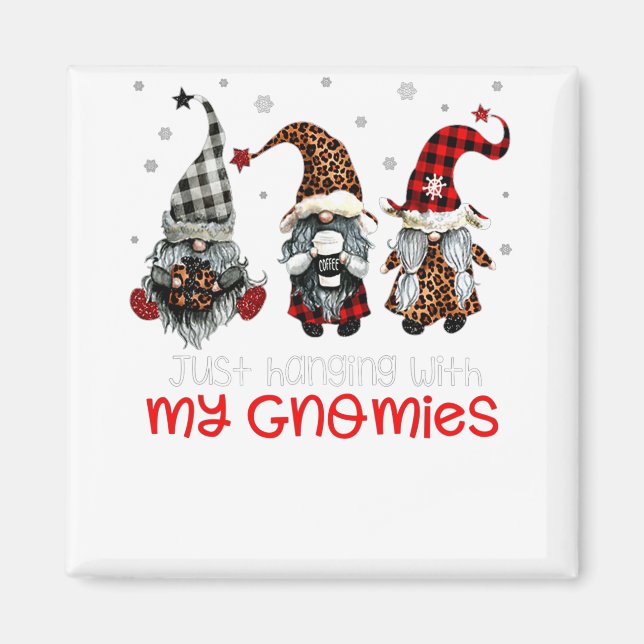 Aimant Trois Gnomes Dans Le Noël Rouge Qui Traversent Mes (Devant)