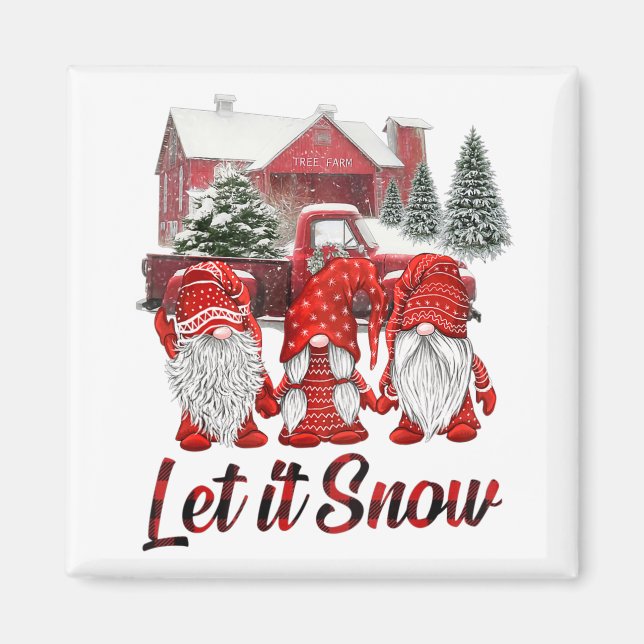 Aimant Trois Gnomes En Rouge Laisser Il Neige Gnome Noël (Devant)