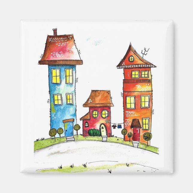 Aimant Trois Mignonnes Maisons Whimsques (Devant)