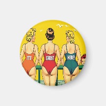 Trois pin-up filles de derrière, humour de plage,