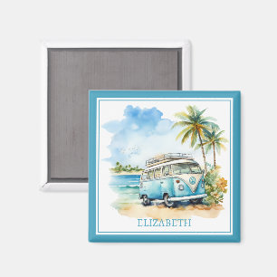 Aimant Tropical Island Retro Blue Bus