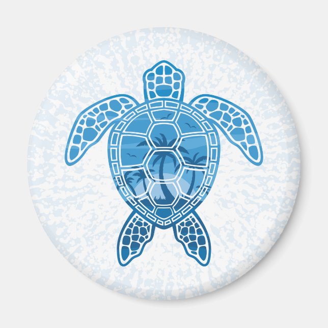 Aimant Tropical Island Sea Turtle Design en bleu (Devant)