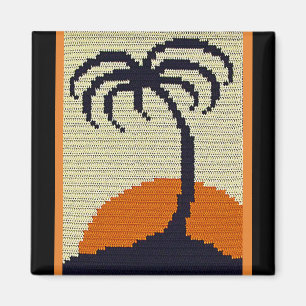 Aimant Tropical Palm Tree Orange Sunrise Crochet Imprimer