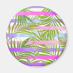 Aimant Tropical palm trees modern pink violet stripes