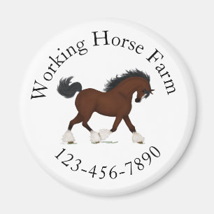 Aimant Trotting Clydesdale Horse Circulaire Texte personn