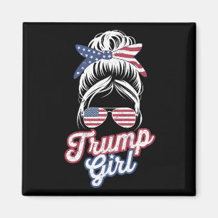 Aimant Trump Girl Messy Bun Vintage États-Unis drapeau am