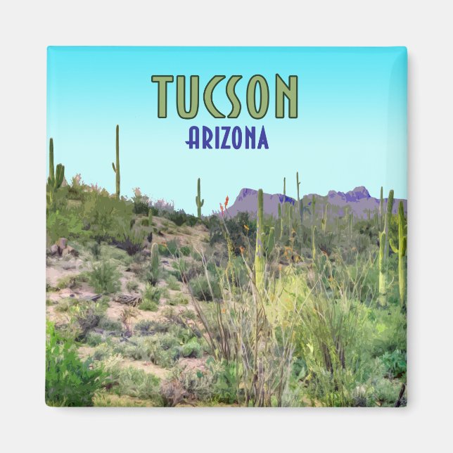 Aimant Tucson Arizona Cactus et Mountain Vintage (Devant)