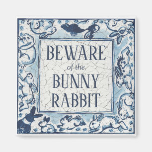 Aimant Tuile de lapin bleu blanc Delft Dedham Attention