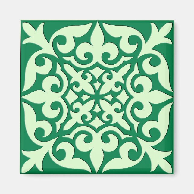 Aimant Tuile marocaine - émeraude et vert clair (Devant)