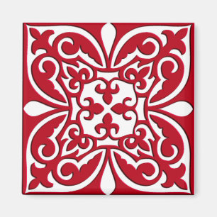 Aimant Tuiles marocaines - rouge foncé et blanc