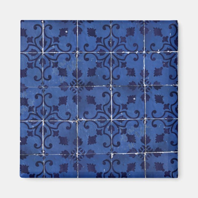 Aimant Tuiles portugaises - Azulejo Blue Floral Leaf Desi (Devant)