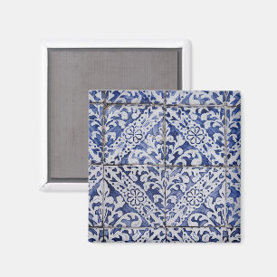 Aimant Tuiles portugaises - Azulejo Floral bleu et blanc