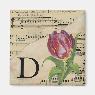 Aimant Tulipe violette Feuille de musique Monogramme init