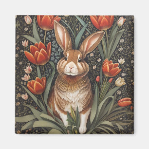 Aimant Tulipes rouges Brown de lapin William Morris inspi