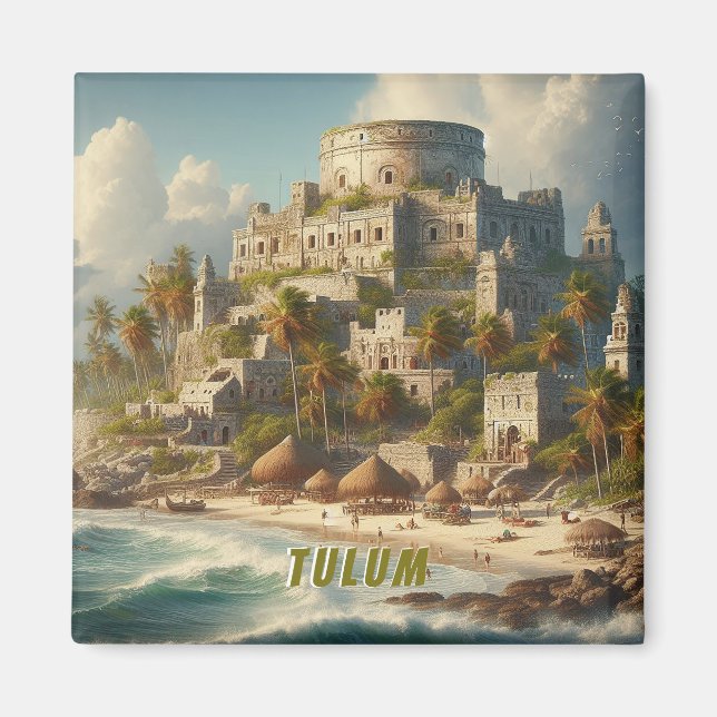 Aimant Tulum Mexico Vintage voyage paysager (Devant)