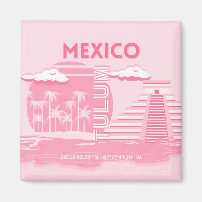 Aimant Tulum, Mexique, Art Voyage, Art Rose (Devant)