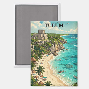 Aimant Tulum Mexique vacances rétro voyage coloré