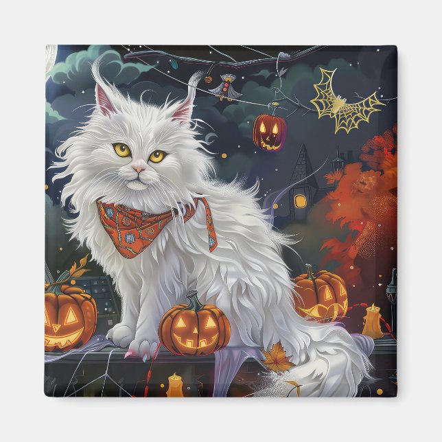 Aimant Turc Angora Chat Halloween Éffrayant (Devant)