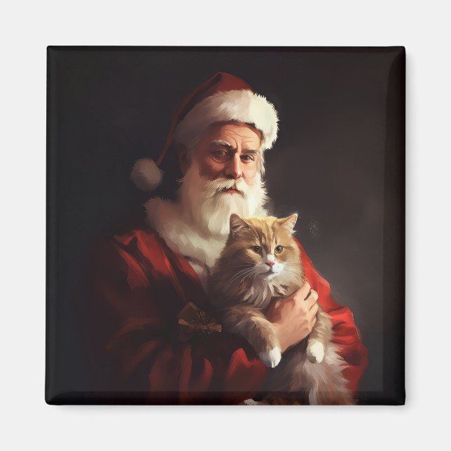 Aimant Turc Angora Chat Santa Claus Festif Noël (Devant)