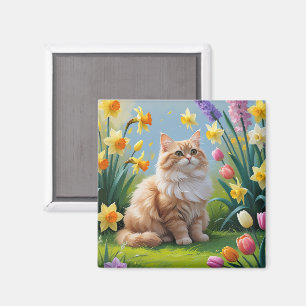 Aimant Turc Angora Fleurs de printemps de chats peinture