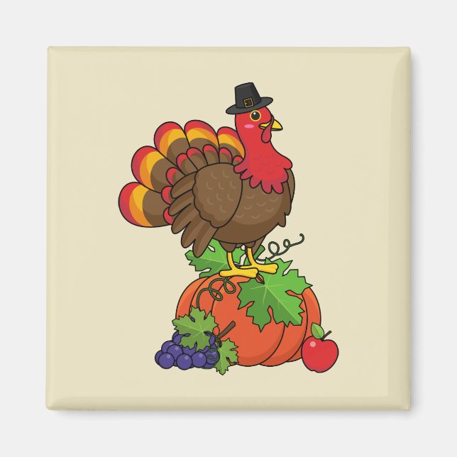 Aimant Turquie mignonne avec moisson Thanksgiving (Devant)