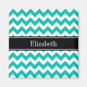 Aimant Turquoise Blanc Chevron ZigZag Nom noir Monogramme