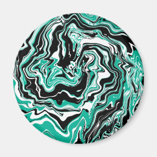Aimant Turquoise, noir et Marbre blanc Fluid Art