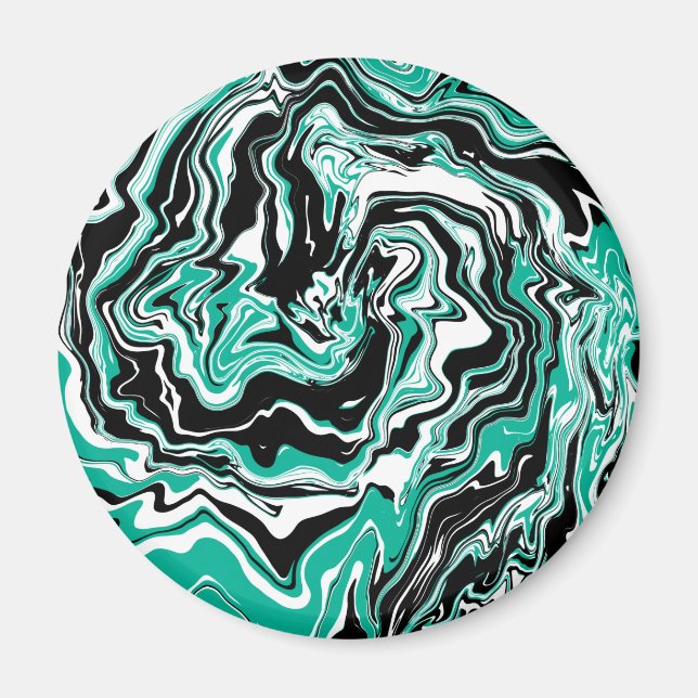 Aimant Turquoise, noir et Marbre blanc Fluid Art (Devant)
