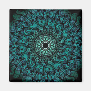 Aimant Turquoise Zentangle/Mandala Carré