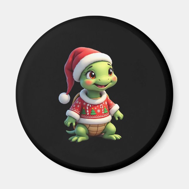 Aimant Turtle Ugly Sweater Santa Hat Christmas T-Shirt (1 (Devant)