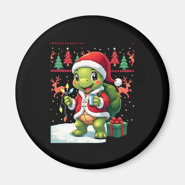 Aimant Turtle Xmas Lights Ugly Santa Turtle Christmas Tan (Devant)