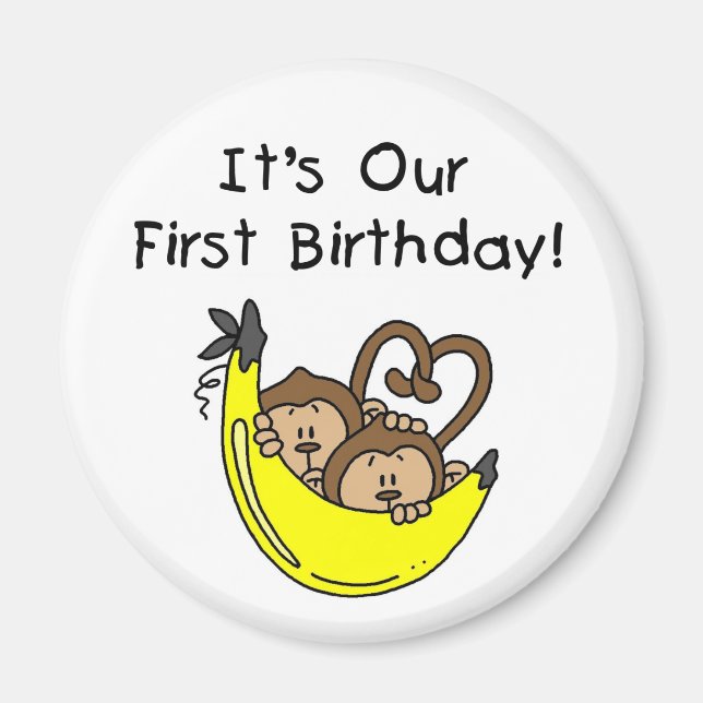 Aimant Twin Boys 1st Birthday Monkey Tshirts et cadeaux (Devant)