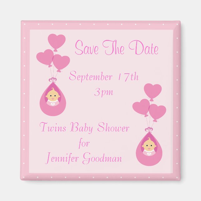 Aimant Twin Girls & Balloons Enregistrer Le Baby shower D (Devant)