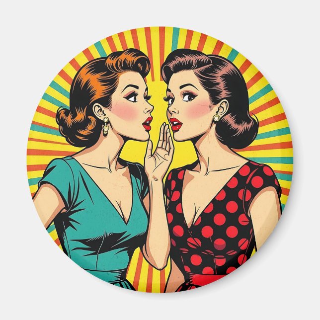 Aimant Two Woman Gossiping Telling Secrets Pop Art (Devant)