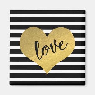 Aimant Typographie D'Amour Avec Coeur D'Or Et Des Rayures