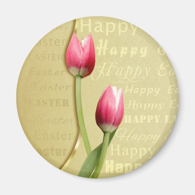 Aimant Typographie d'or des Tulipes de Pâques (Devant)