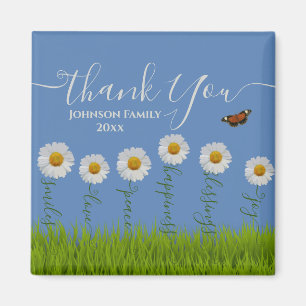 Aimant Typographie moderne de Merci Floral Blue Daisy