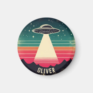 Aimant UFO Vintage au Coucher de Soleil Personnalisé