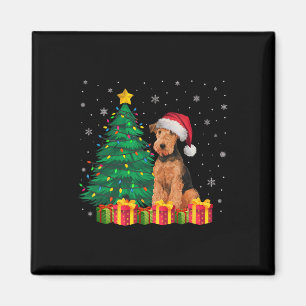 Aimant Ugly Airedale Terrier Santa Hat lumières de Noël D