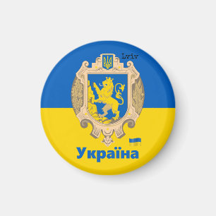 Aimant Ukraine & Lviv Area - Coat of Arms, Ukrainian Flag