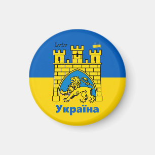 Aimant Ukraine & Lviv City - Coat of Arms, Ukrainian Flag