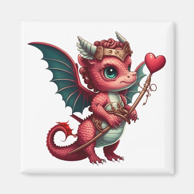 Aimant Un bébé Dragon Rouge Valentine (Devant)