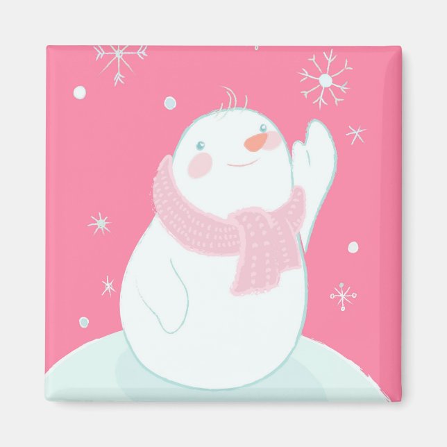 Aimant Un bonhomme de neige qui atteint un flocon de neig (Devant)