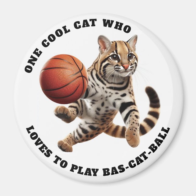 Aimant Un chat Cool qui aime jouer au Bas-chat-ball (Devant)